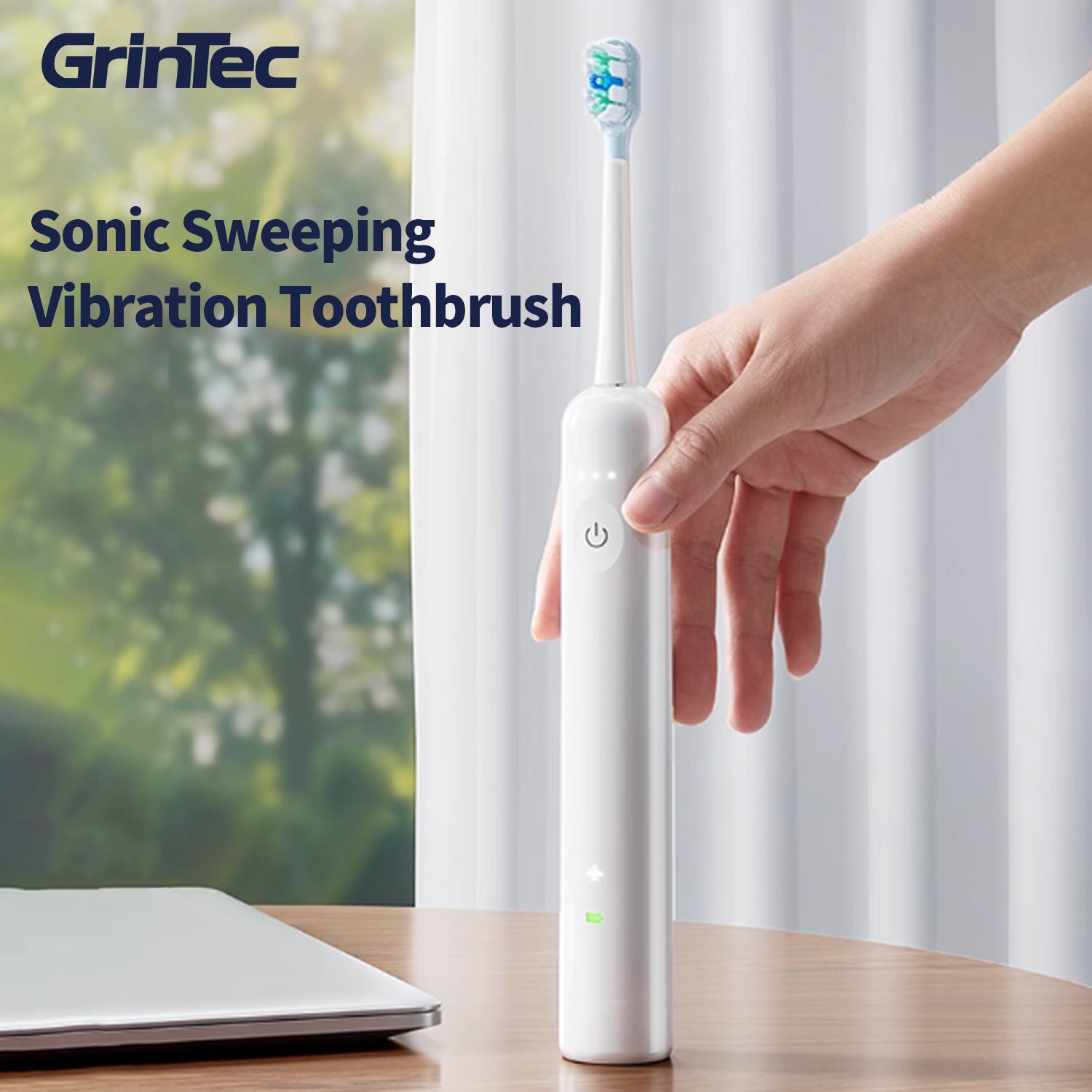 Avanceret Vibrosonic Tandbørste med tandblegende blåt lys – Effektiv tandpleje & tandblegning i Ét